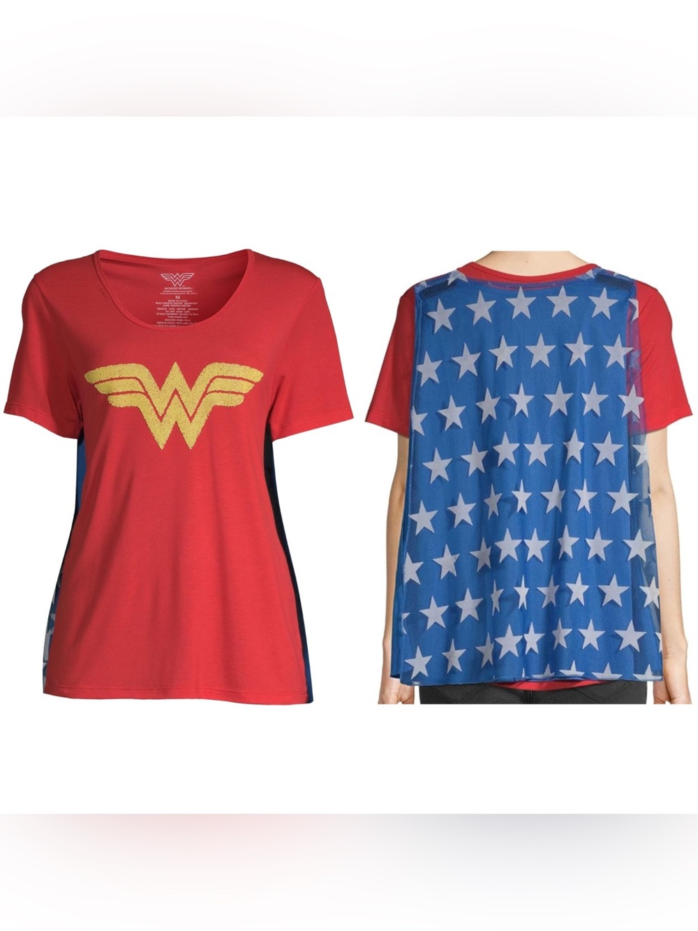 DC Comics Wonder Woman Juniors Tee Shirt Interchangeable Capes Sz Large NWT